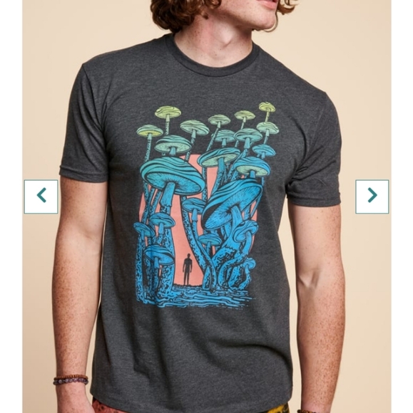 Mushroom Forest Walk Psychedelic Grey Tee Shirt Earthbound Curbside New Tags M - Picture 2 of 3